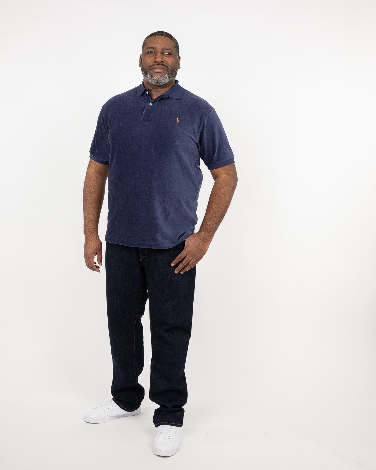 Polo en velours grande taille bleu marine