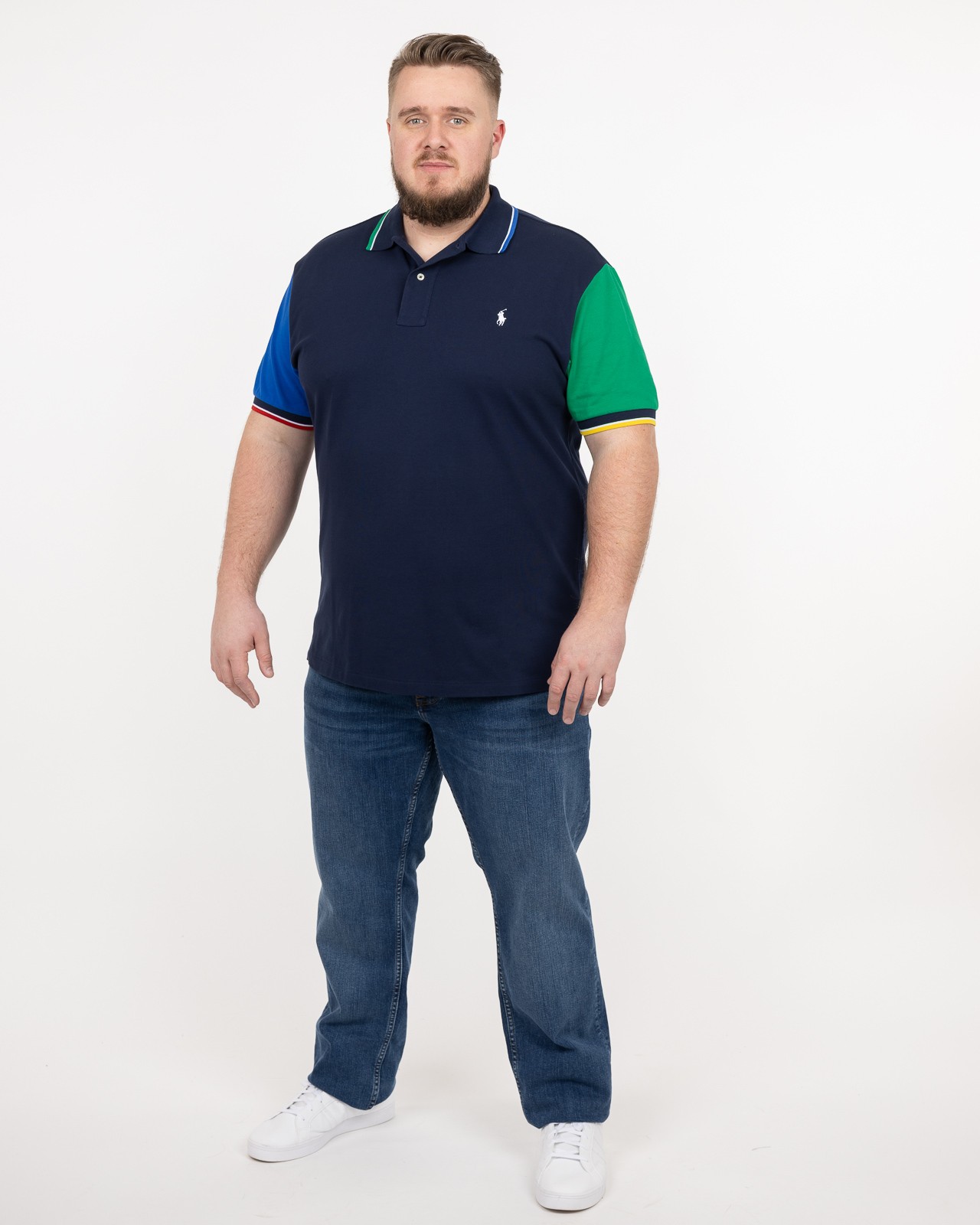 Polo piqué multicolore grande taille bleu marine
