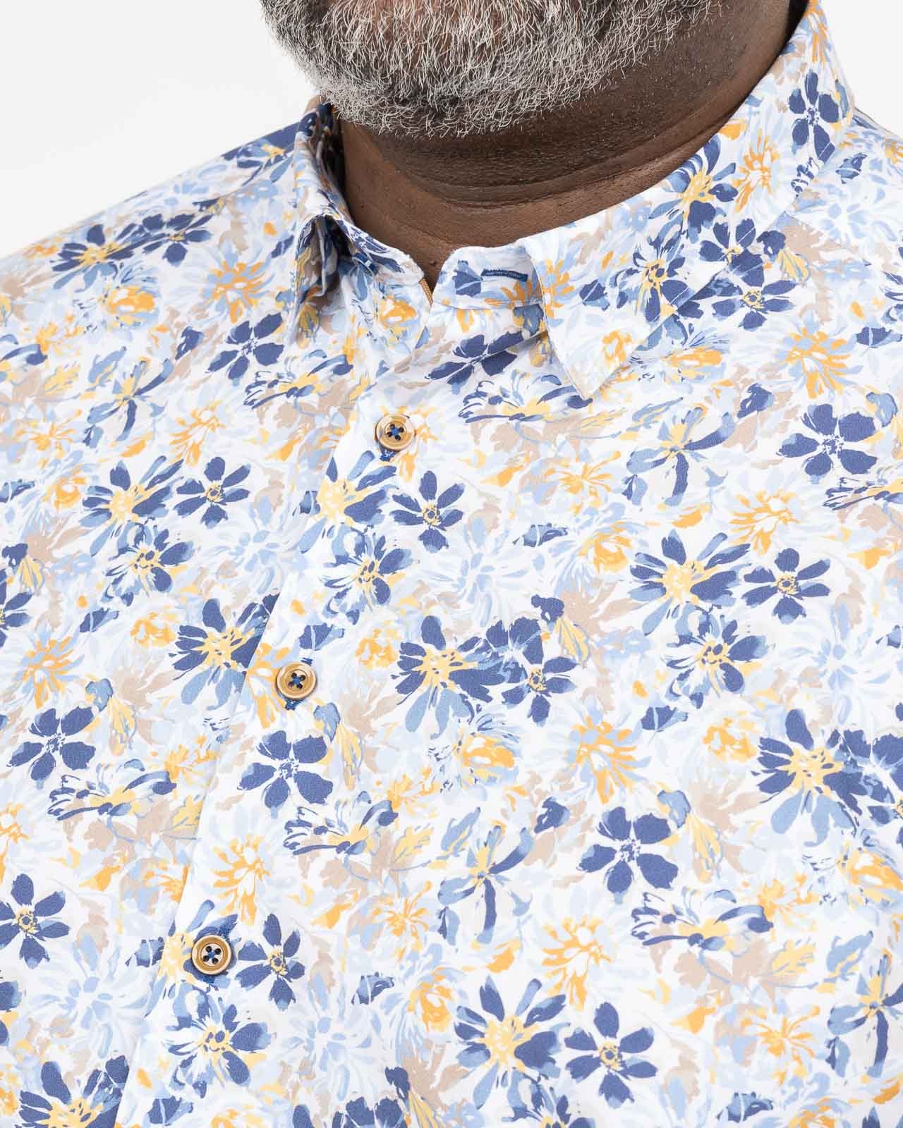 Chemise à fleurs easy care grande taille bleu clair