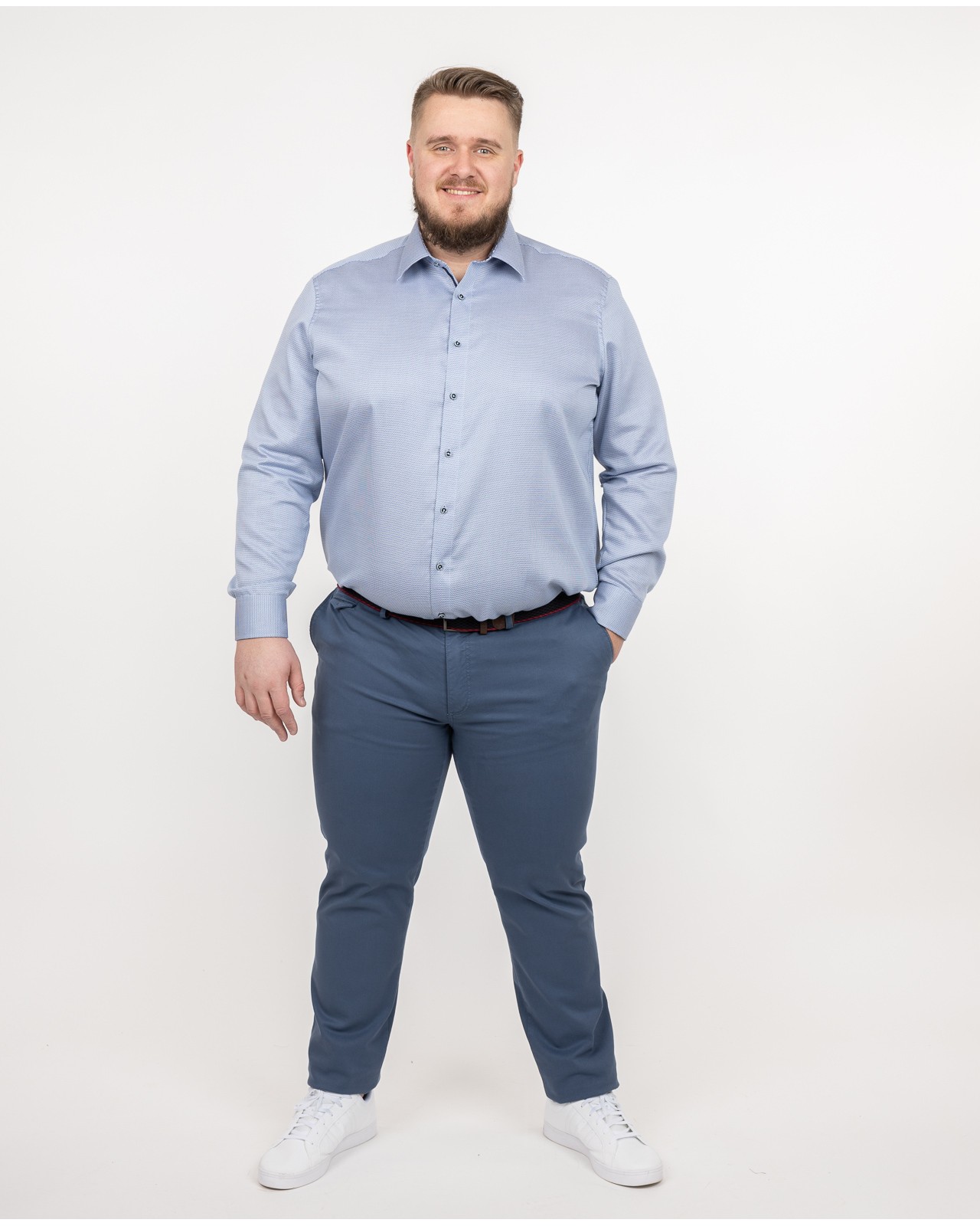 Chemise dobby non iron grande taille bleu