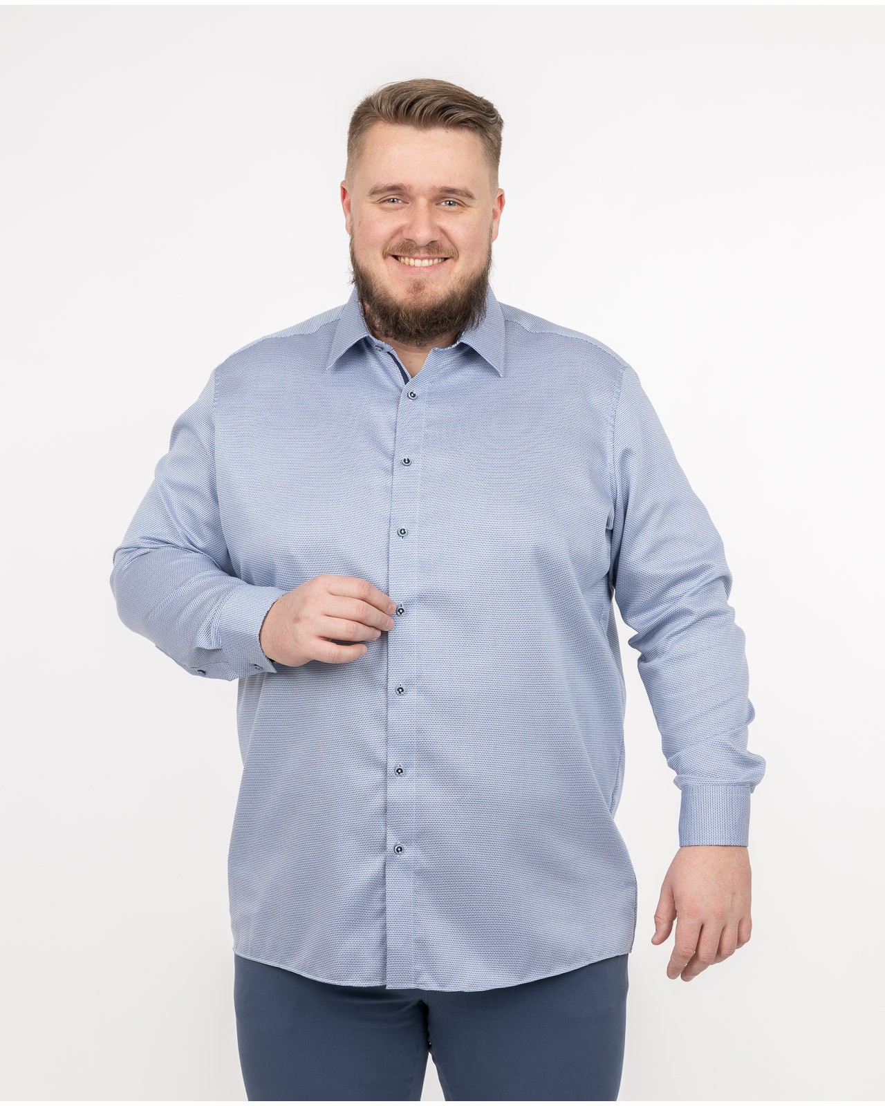Chemise dobby non iron grande taille bleu