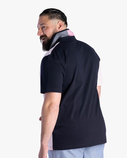 Polo bicolore vichy grande taille bleu marine