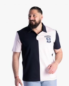 Polo bicolore vichy grande taille bleu marine