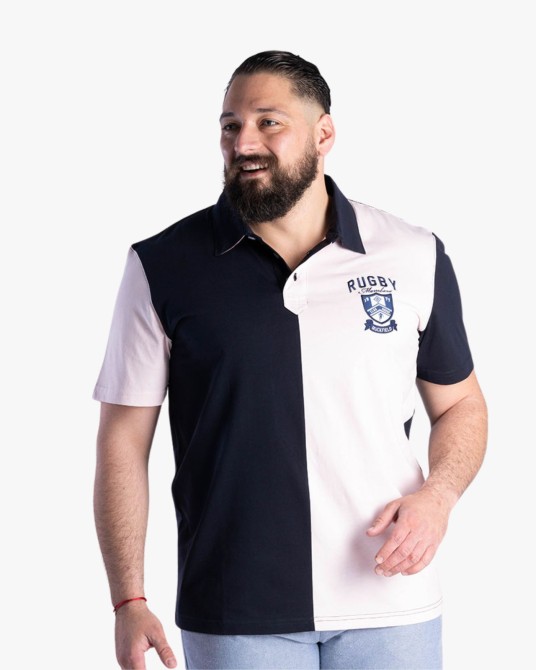 Polo bicolore vichy grande taille bleu marine