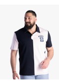 Polo bicolore vichy grande taille bleu marine
