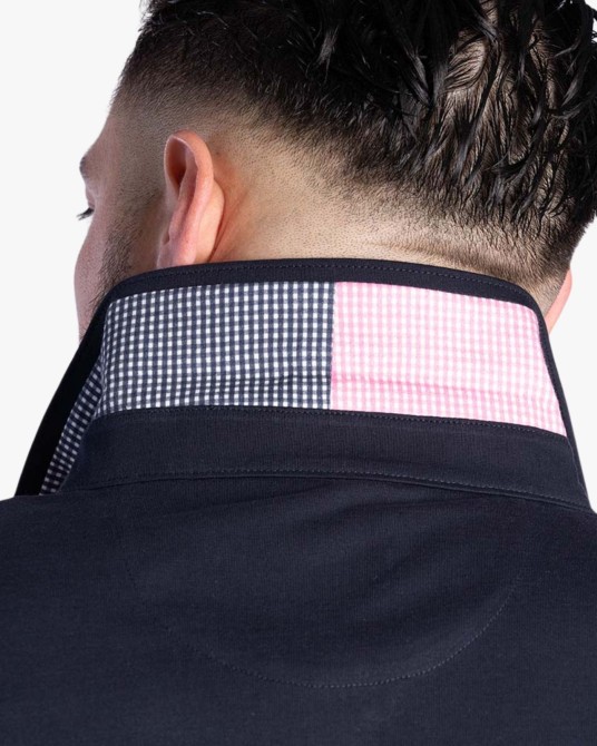 Polo bicolore vichy grande taille bleu marine