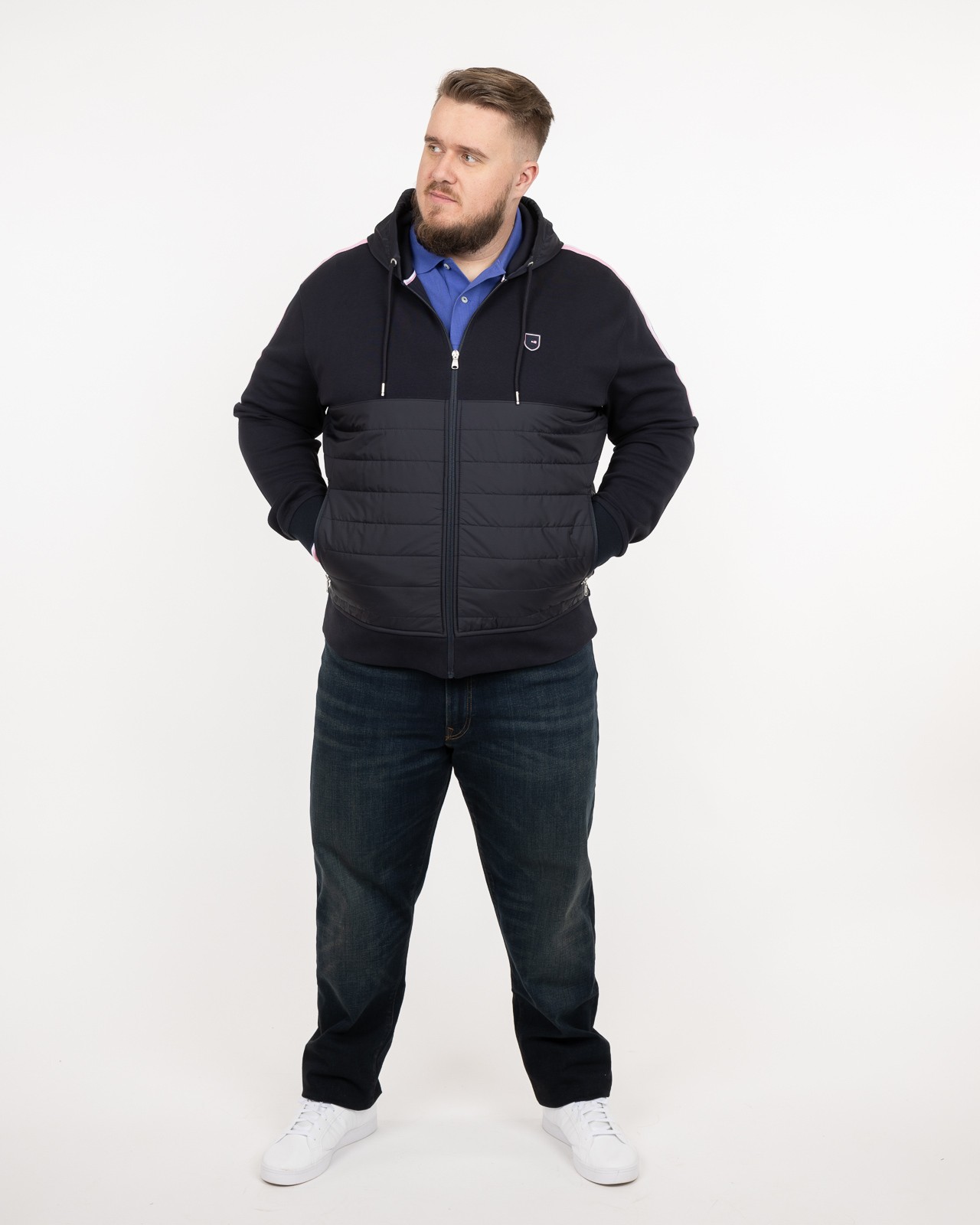 Sweat à capuche bimatière grande taille bleu marine