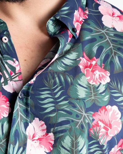 Chemise Tropical grande taille bleu marine