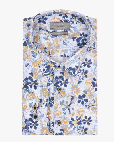 Chemise à fleurs easy care grande taille bleu clair