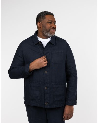 Veste surchemise en lin grande taille bleu marine