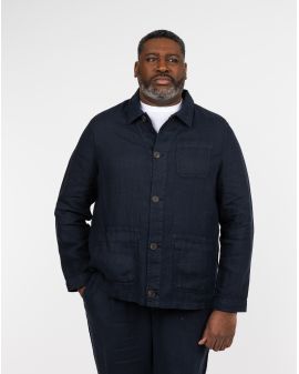 Veste surchemise en lin pour homme grand bleu marine