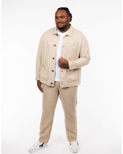 Veste surchemise en lin grande taille beige