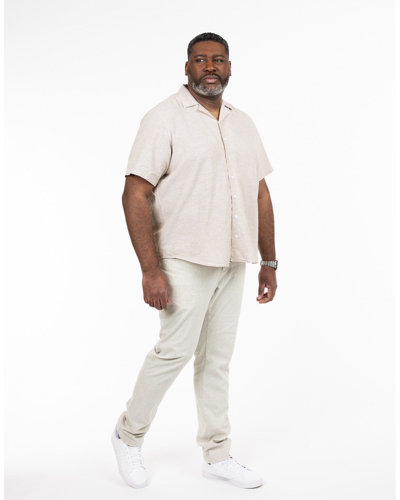 Pantalon chino mélange lin grande taille écru