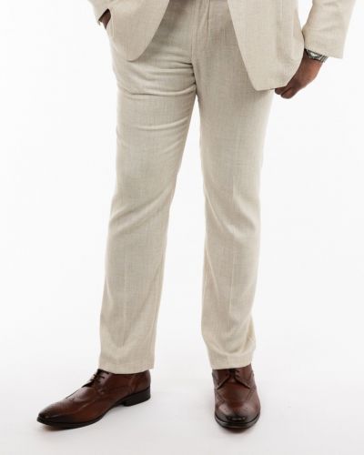 Pantalon de costume effet lin pour homme grand beige clair