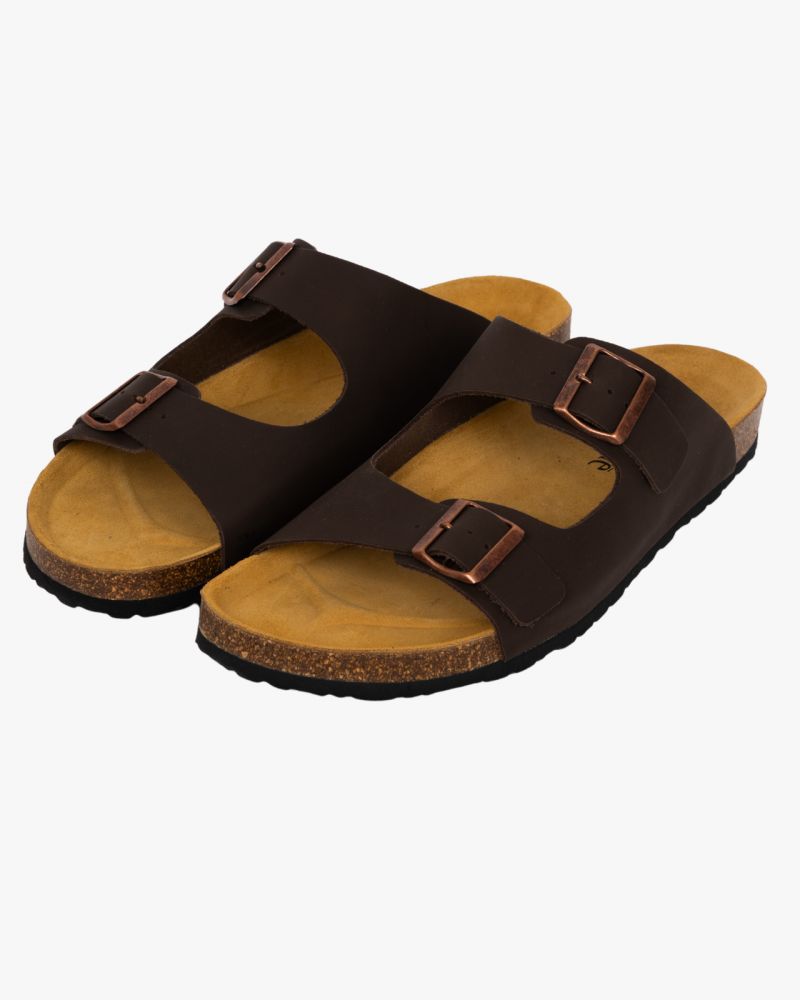Sandales en cuir avec 2 boucles grande taille marron