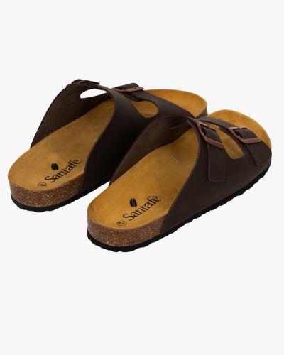 Sandales en cuir avec 2 boucles grande taille marron