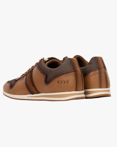 Sneakers mesh et cuir grande taille camel