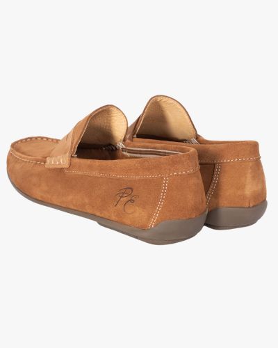 Mocassin en daim bimatière grande taille camel