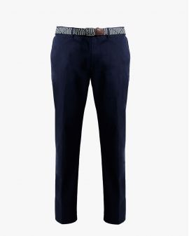 Pantalon chino tencel grande taille avec ceinture bleu marine