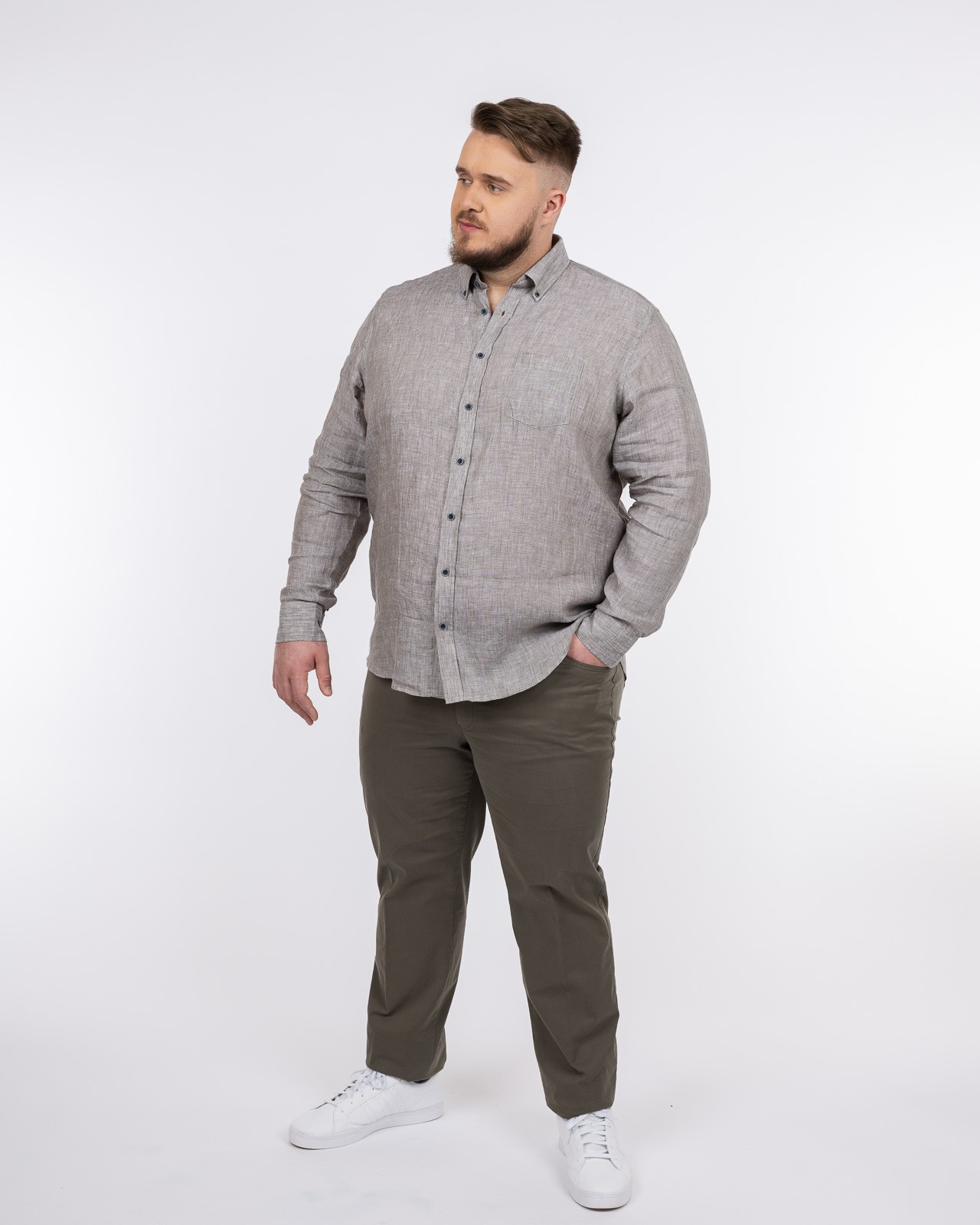 Chemise en lin grande taille beige