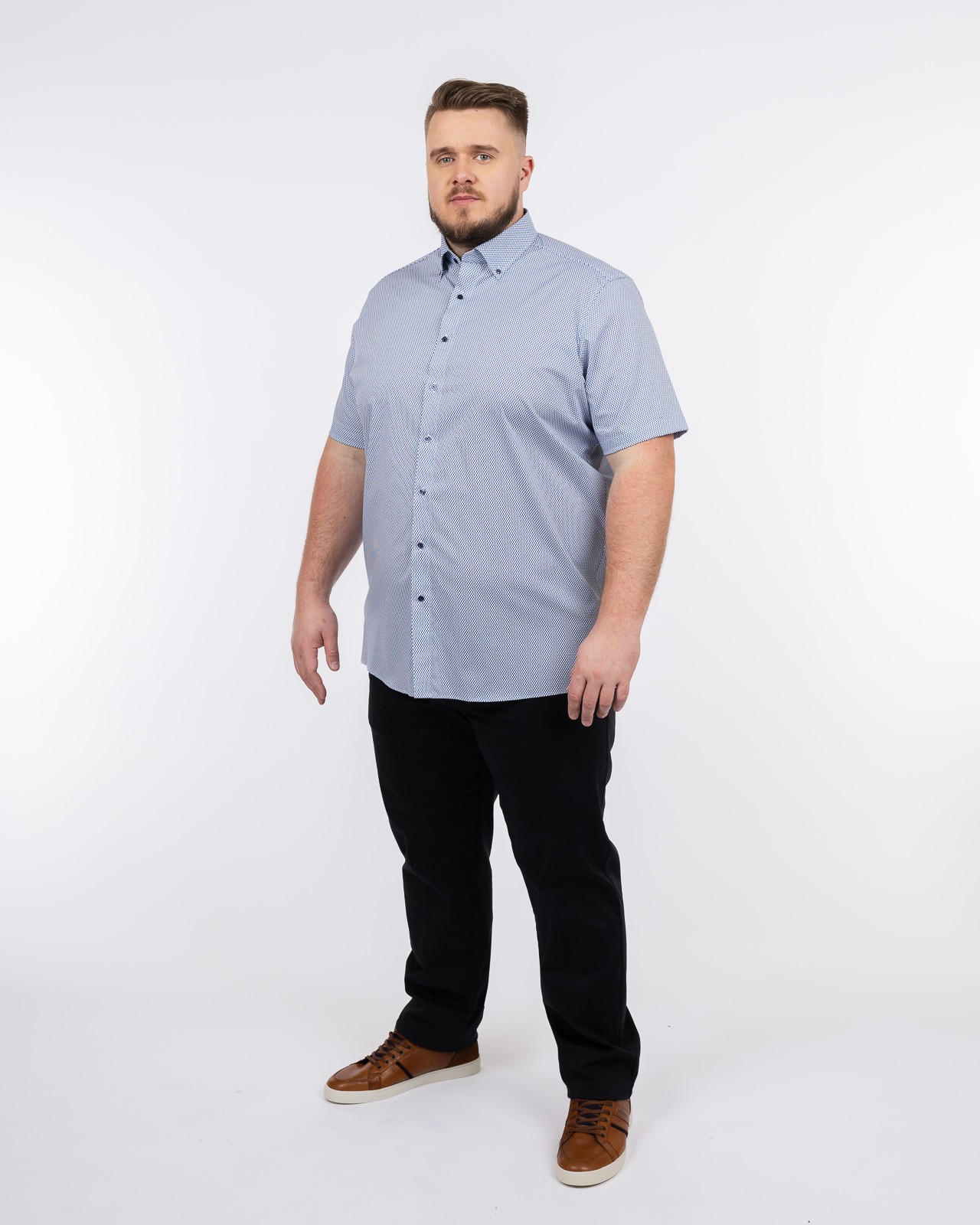 Chemisette géométrique repassage facile grande taille blanche