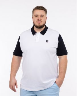 Polo piqué bicolore grande taille blanc