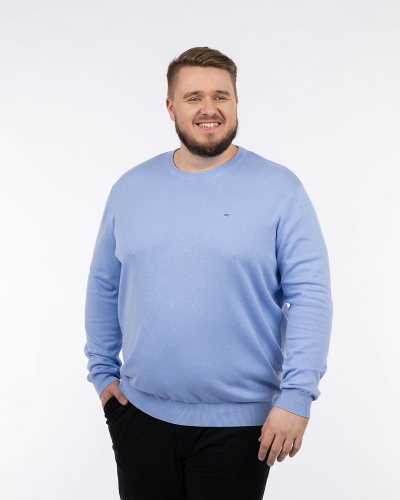 Pull col rond grande taille bleu ciel