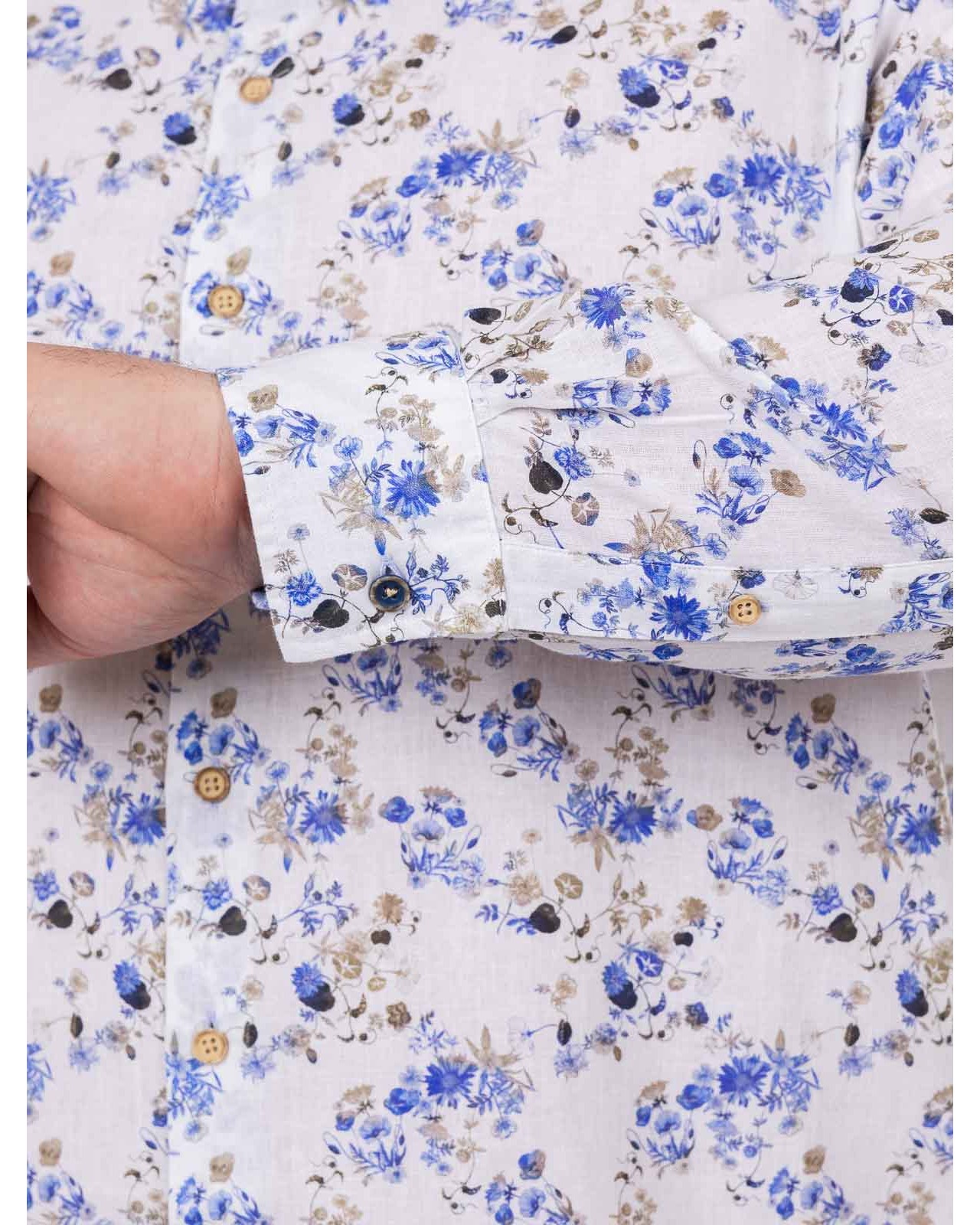 Chemise en coton lin grande taille bleu