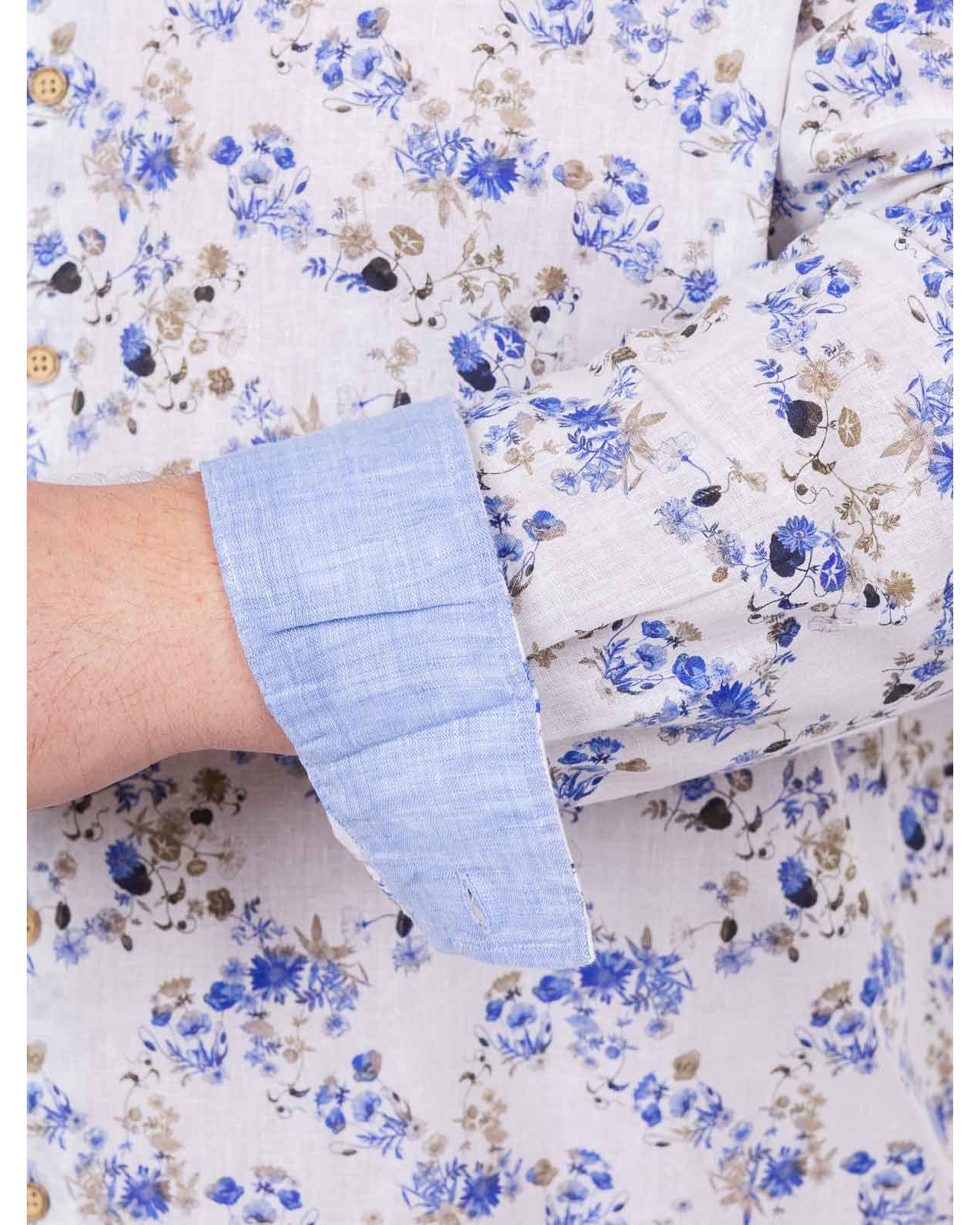 Chemise en coton lin grande taille bleu