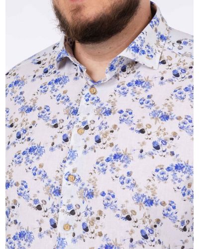 Chemise en coton lin grande taille bleu