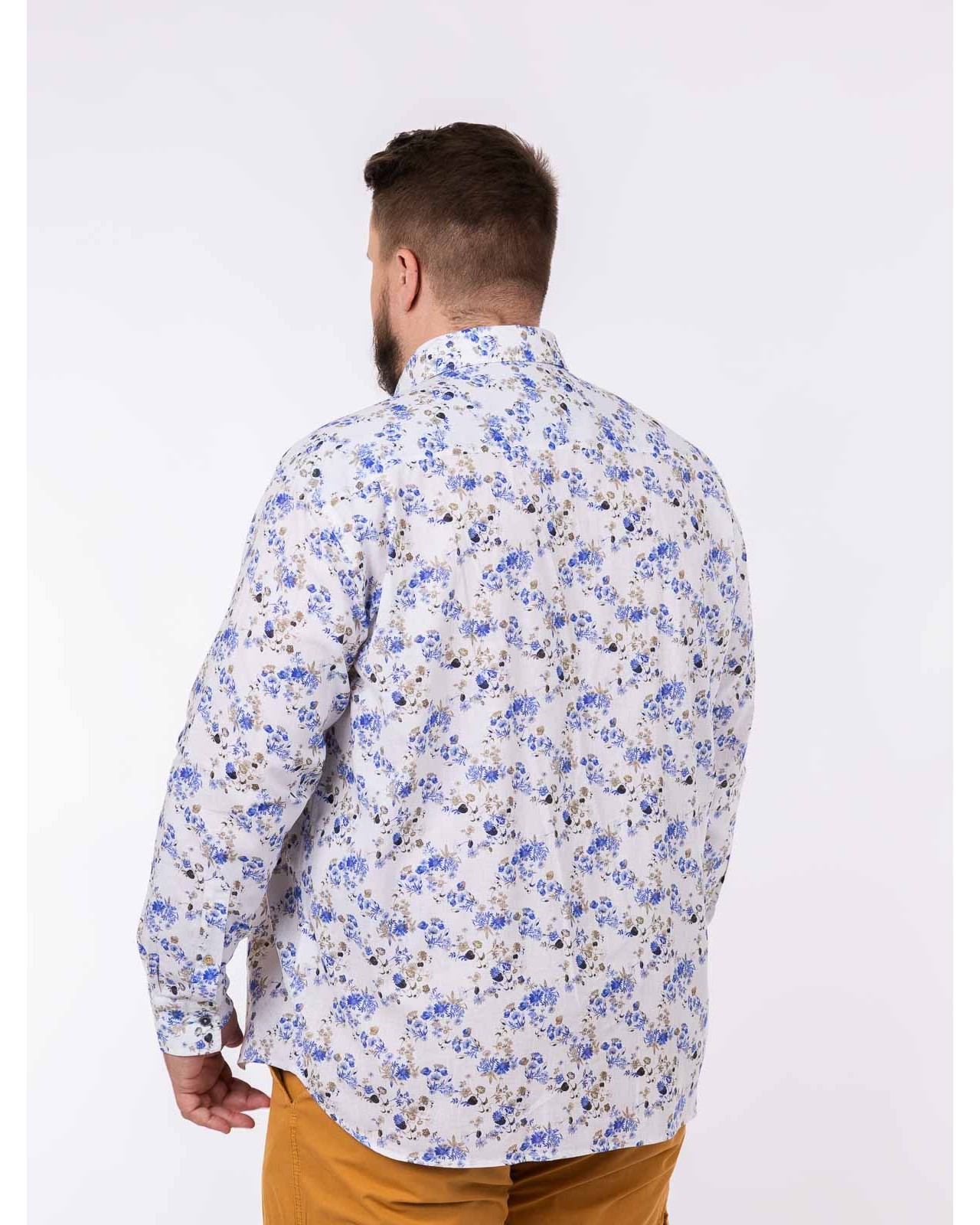 Chemise en coton lin grande taille bleu