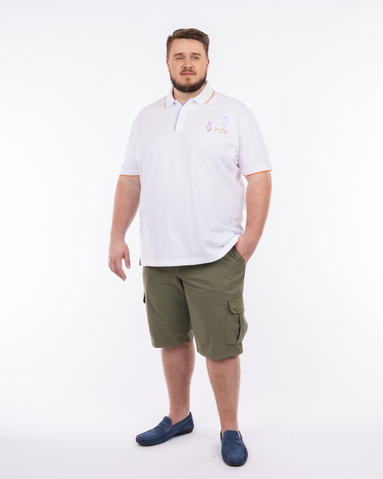 Polo piqué 4 sharks grande taille blanc