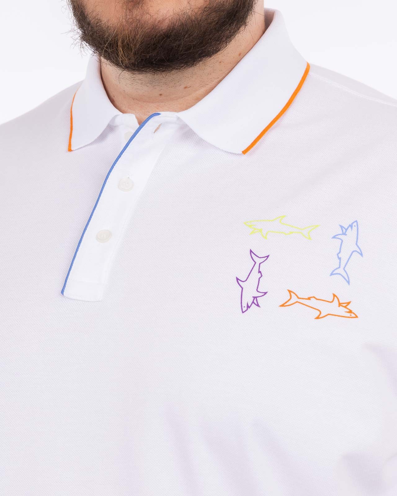 Polo piqué 4 sharks grande taille blanc