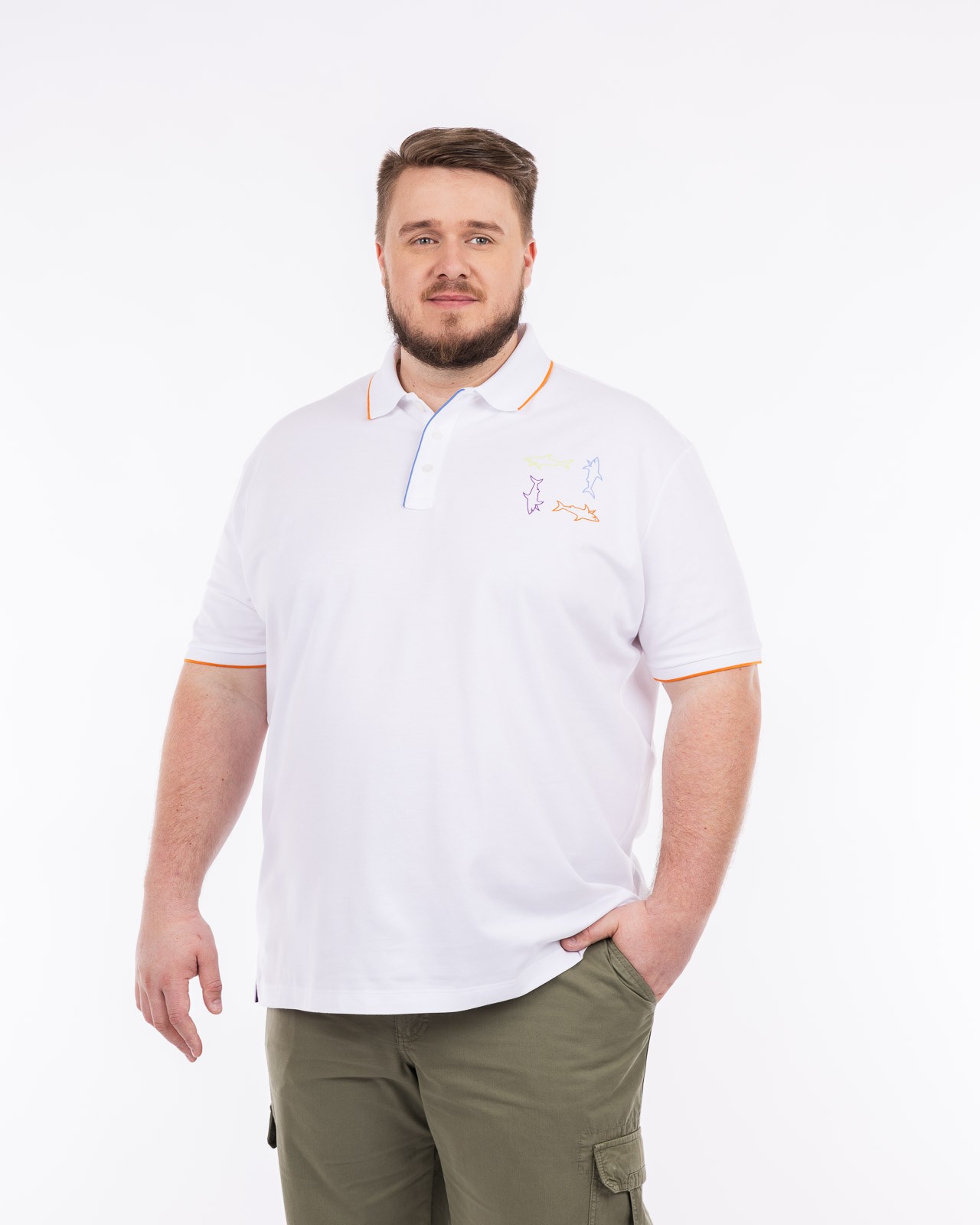 Polo piqué 4 sharks grande taille blanc
