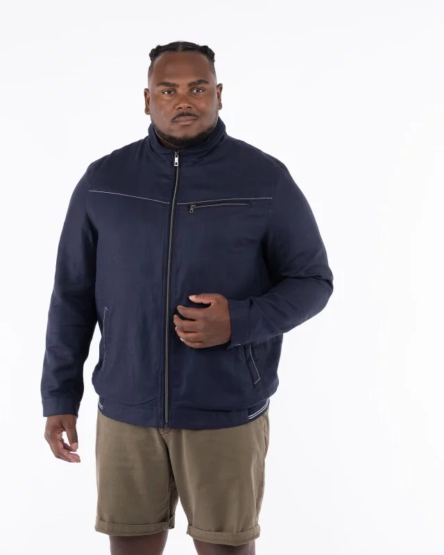 Blouson en coton et lin grande taille bleu marine