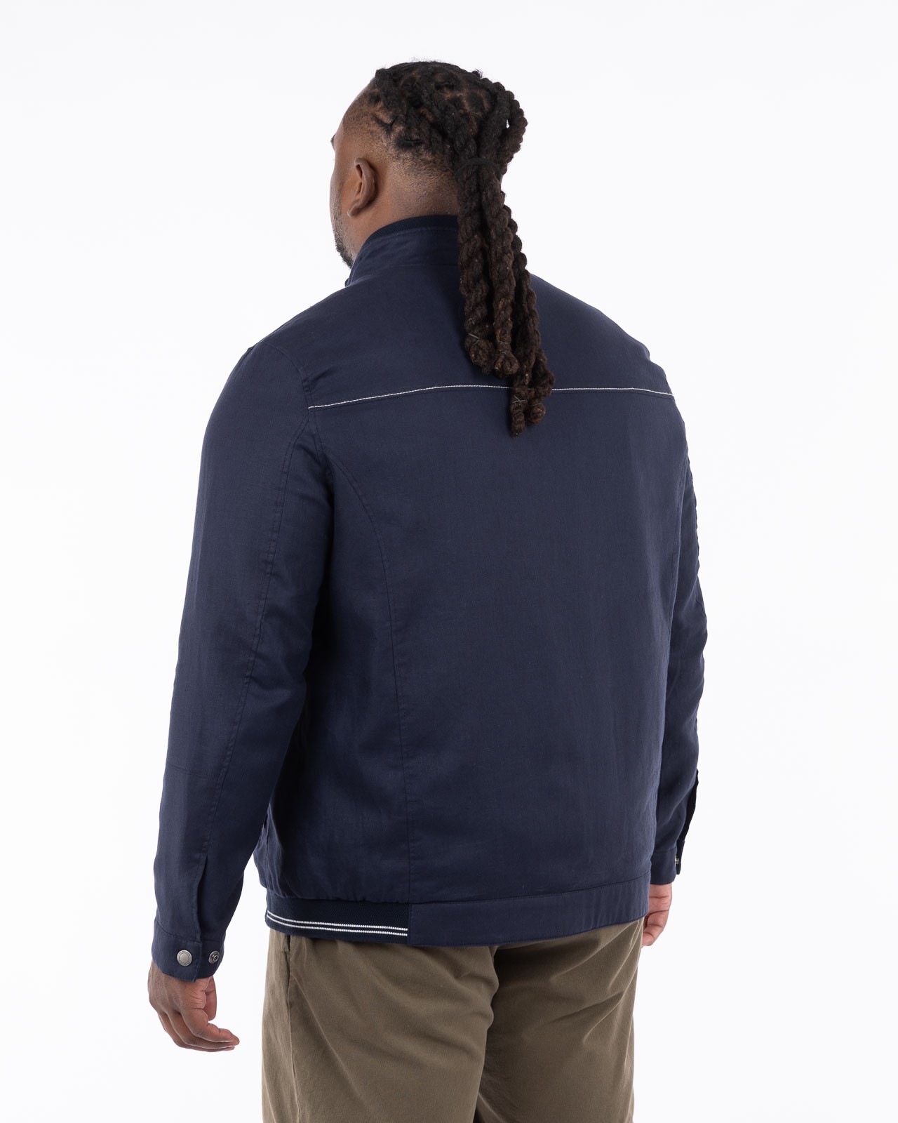 Blouson en coton et lin grande taille bleu marine