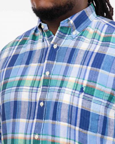 Chemise en lin à carreaux grande taille bleu