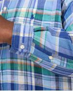 Chemise en lin à carreaux grande taille bleu