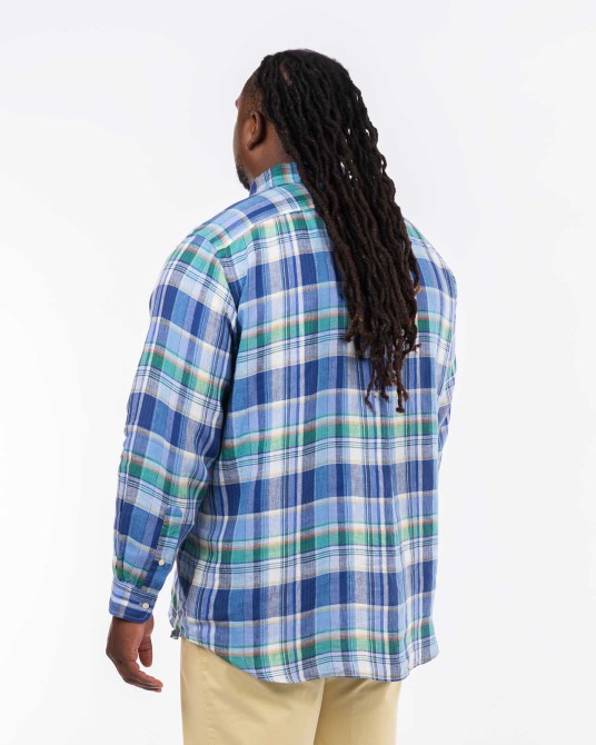 Chemise en lin à carreaux grande taille bleu