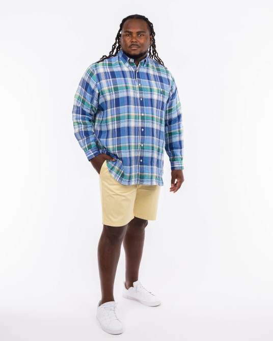 Chemise en lin à carreaux grande taille bleu