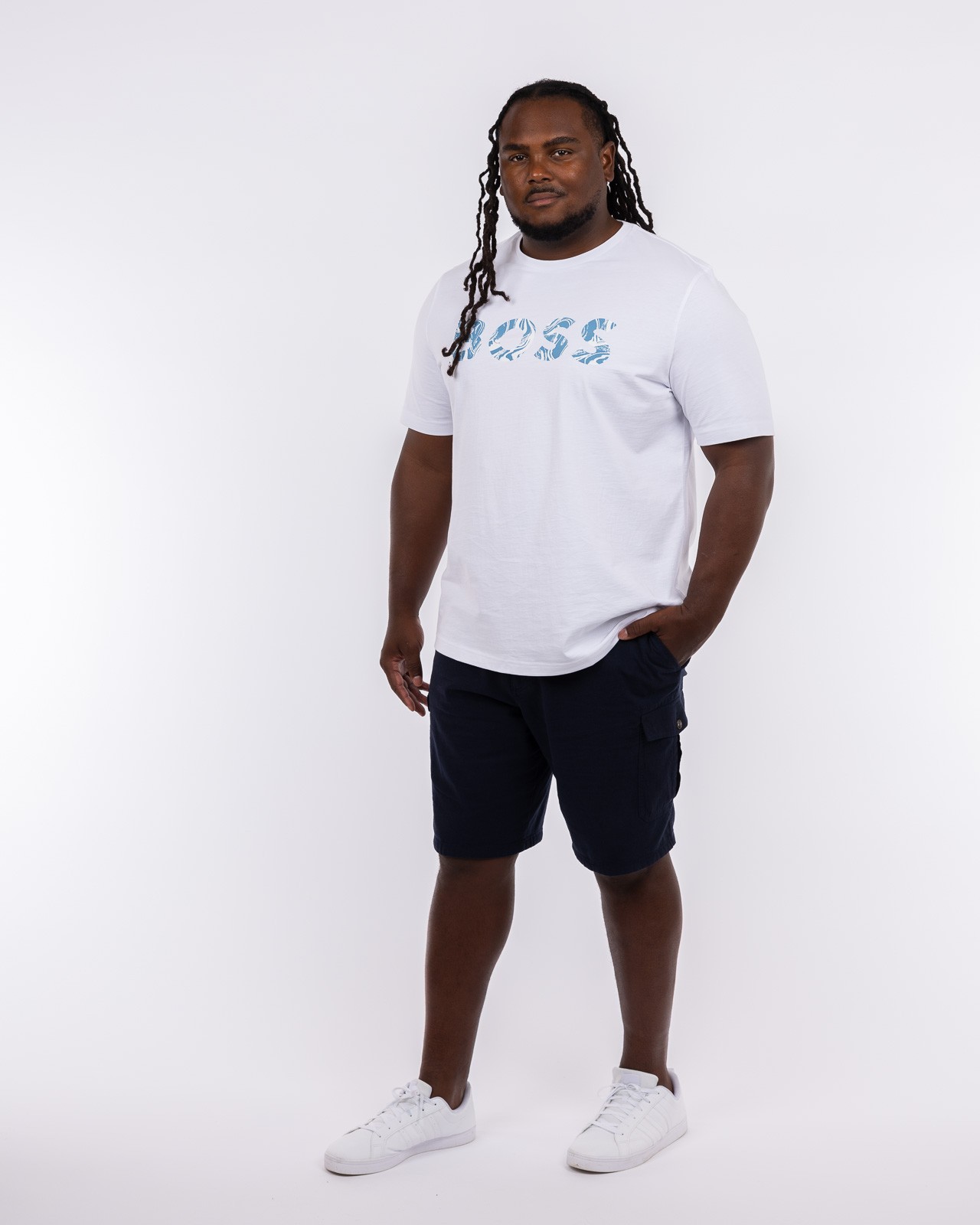 Short cargo en lin grande taille bleu marine