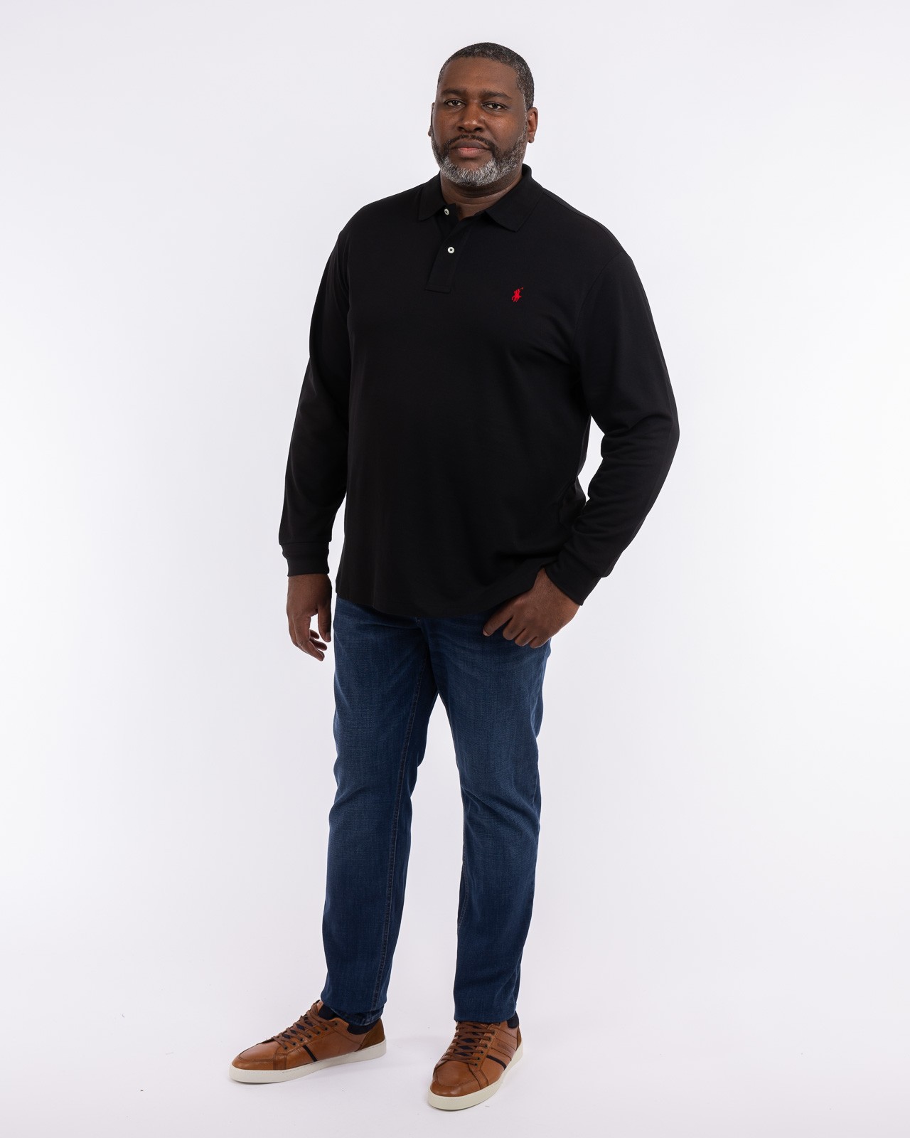 Polo manches longues piqué grande taille noir