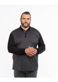 Polo manches longues jacquard mercerisé grande taille anthracite
