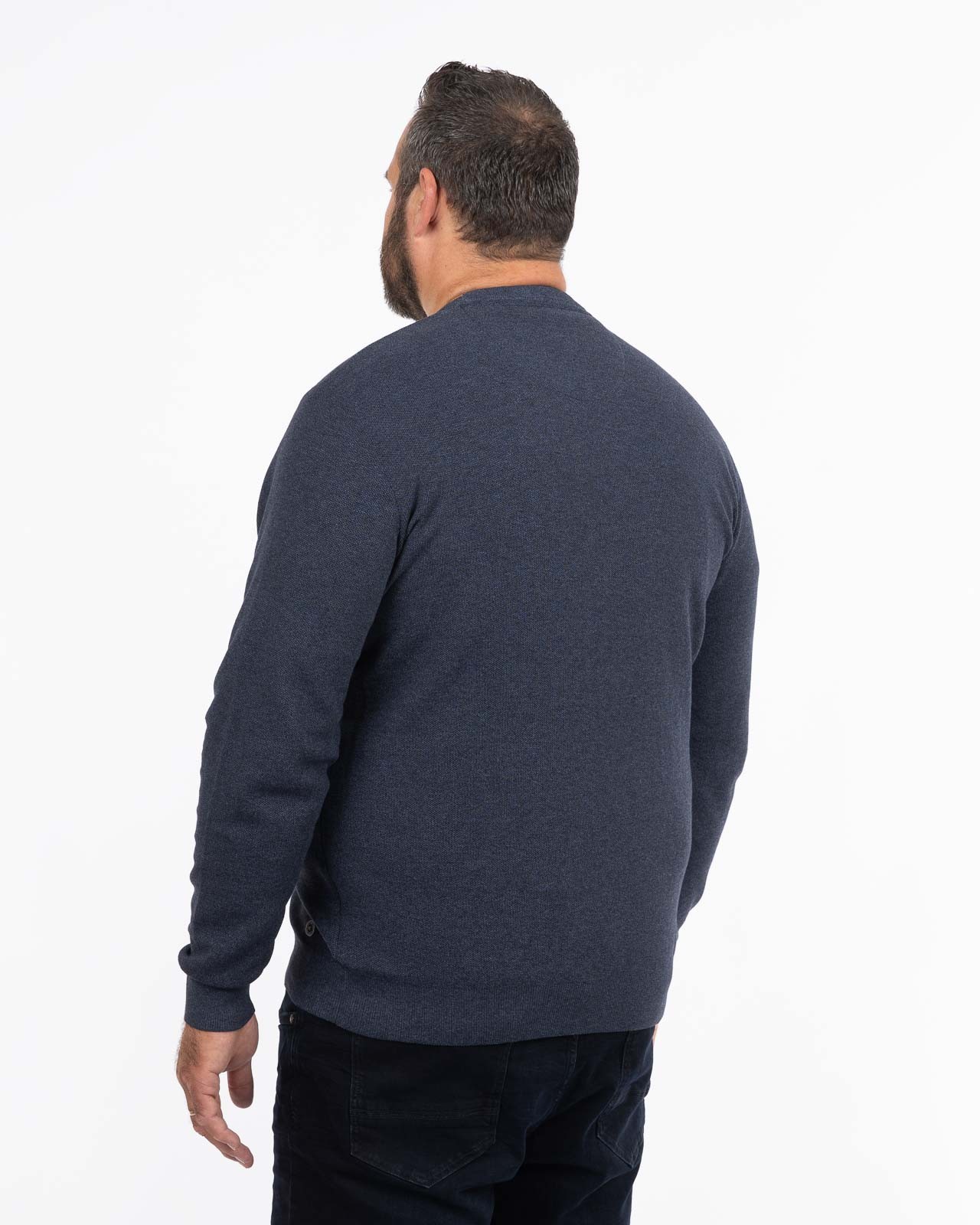 Pull col rond mouliné grande taille bleu marine