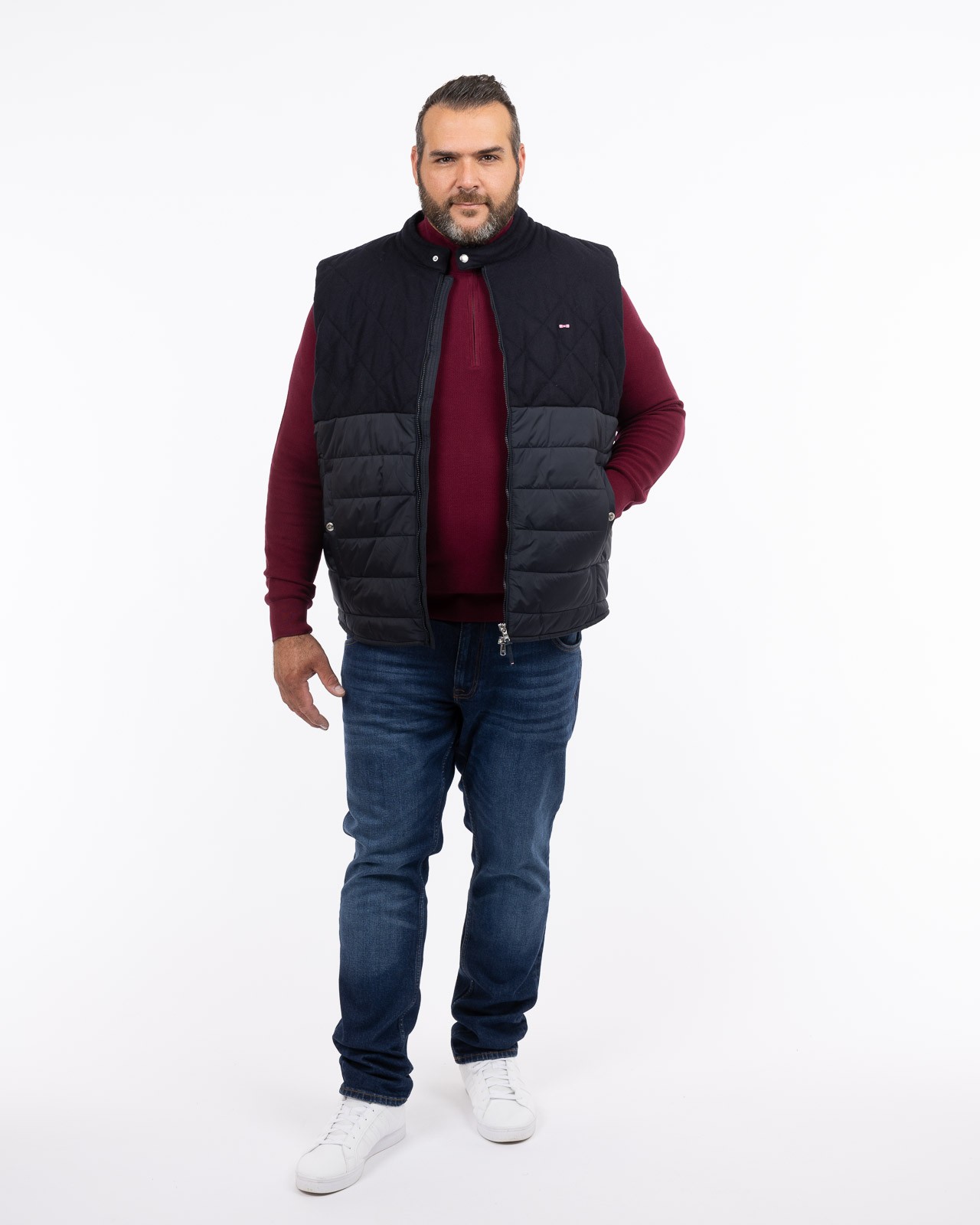 Doudoune sans manches grande taille bimatière bleu marine