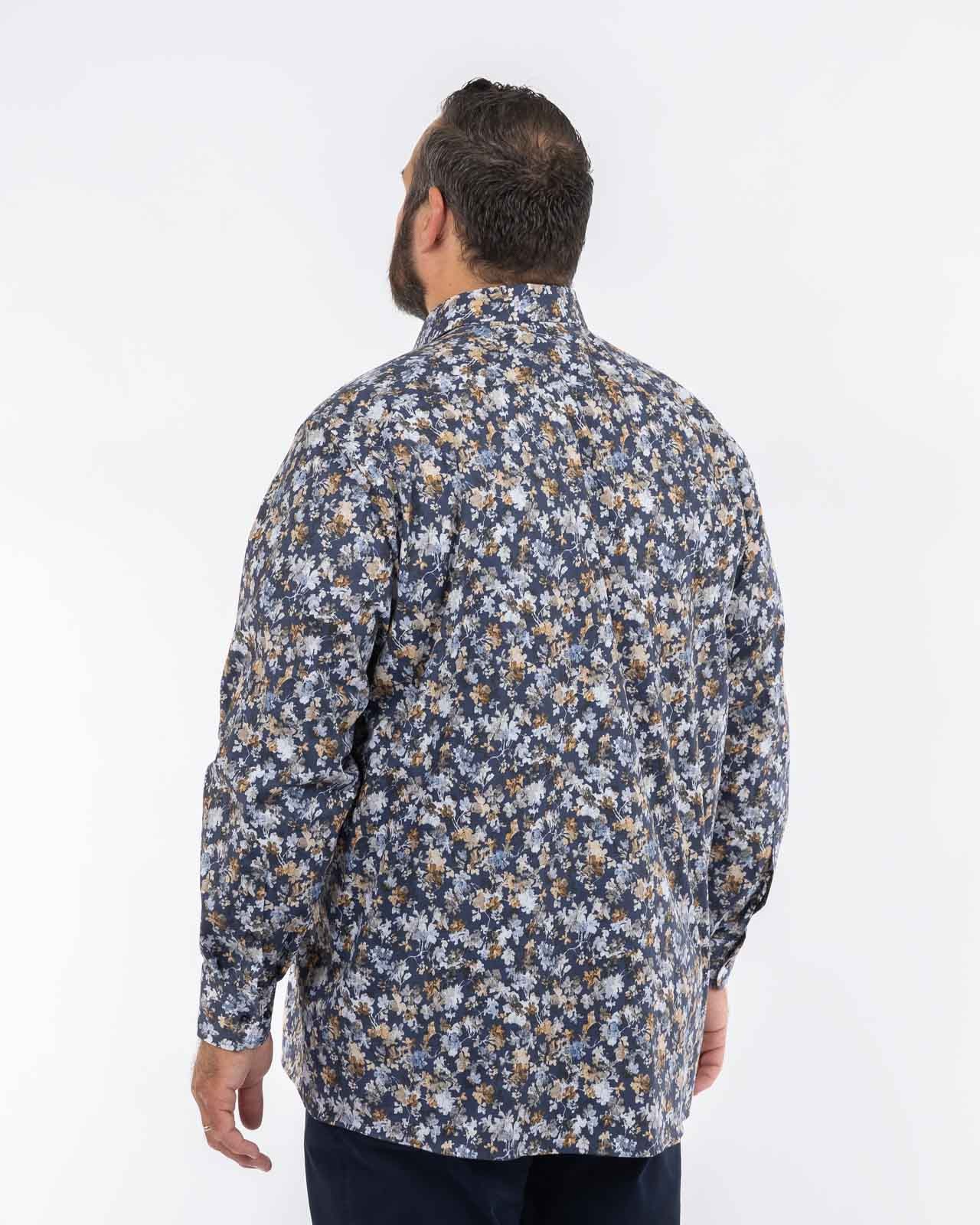 Chemise fleurie facile à repasser grande taille bleu