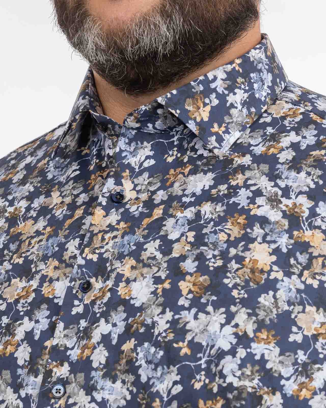 Chemise fleurie facile à repasser grande taille bleu