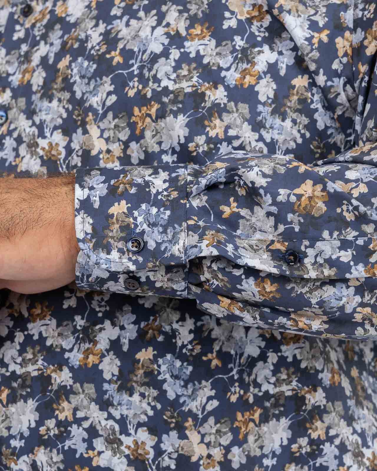 Chemise fleurie facile à repasser grande taille bleu