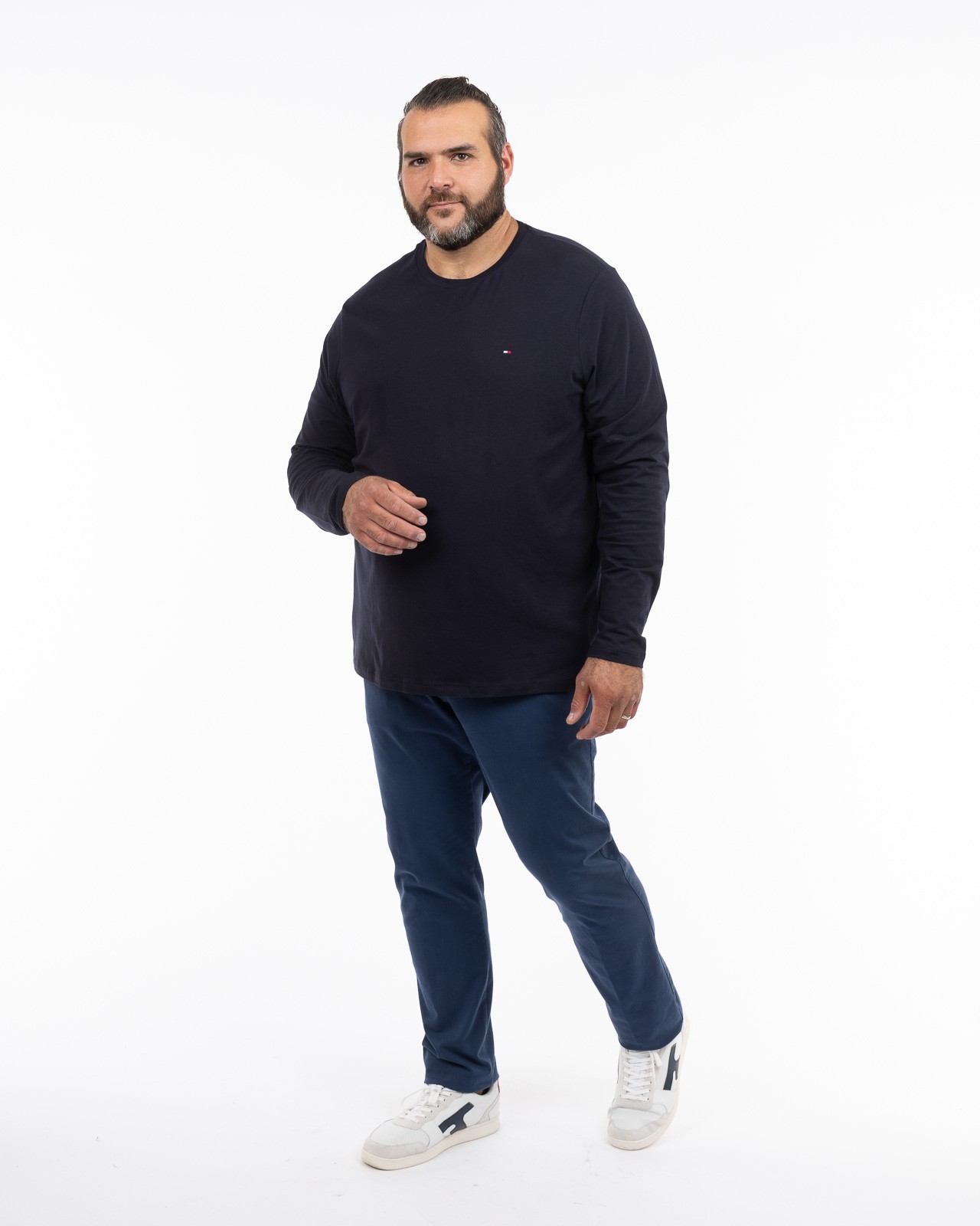 Pantalon chino twill grande taille avec ceinture bleu