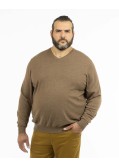 Pull col V en pima coton grande taille marron
